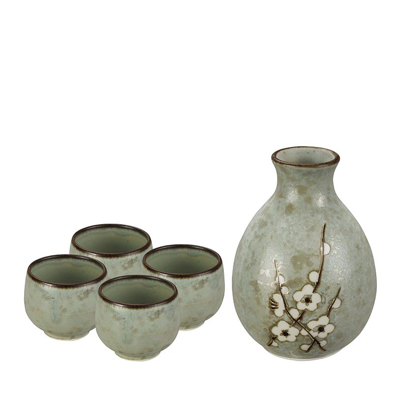 Sake-Set aus Steingut mit Karaffe und Bechern
