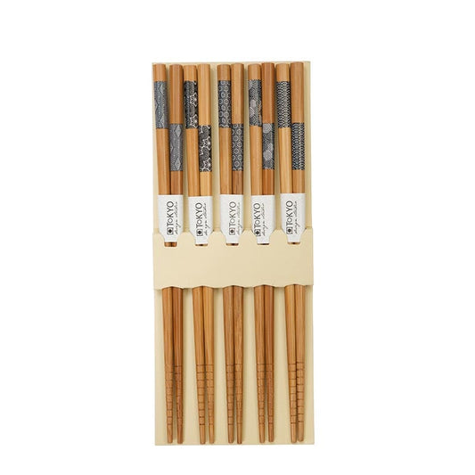 Essstäbchen aus Holz mit schwarz-weißem Motiv, 5 Paare