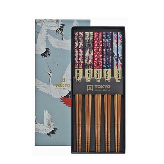 Eßstäbchen Rot & Lila Muster (Geschenkbox) 5 Paare