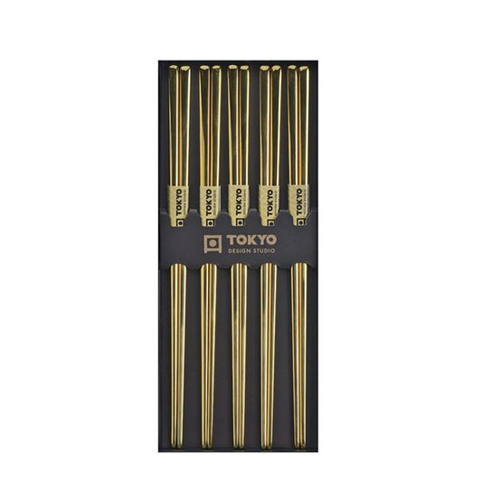 Edelstahl-Essstäbchen, goldfarben, 5 Paare