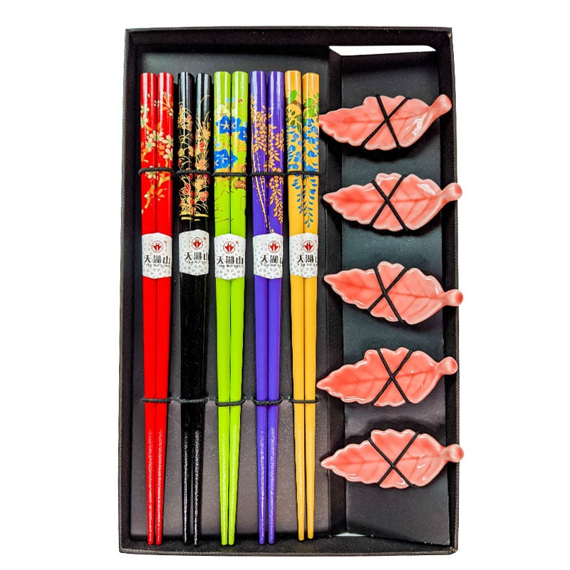 Essstäbchen mit Ruheplätzen Herbstblätter (5 Paare)