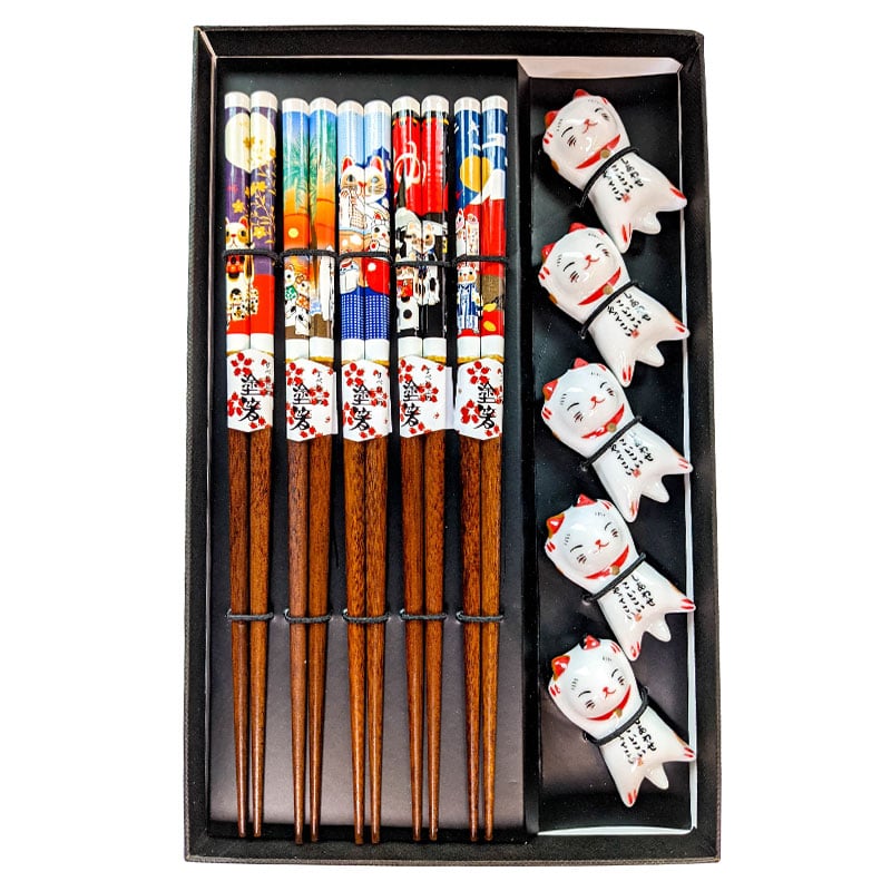 Essstäbchen mit Ruheplätzen Lucky Cat (5 Paare)