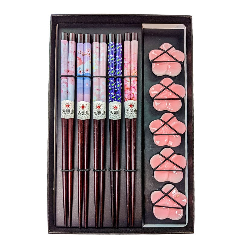 Essstäbchen mit Ablagesteinen Sakura (5 Paare)