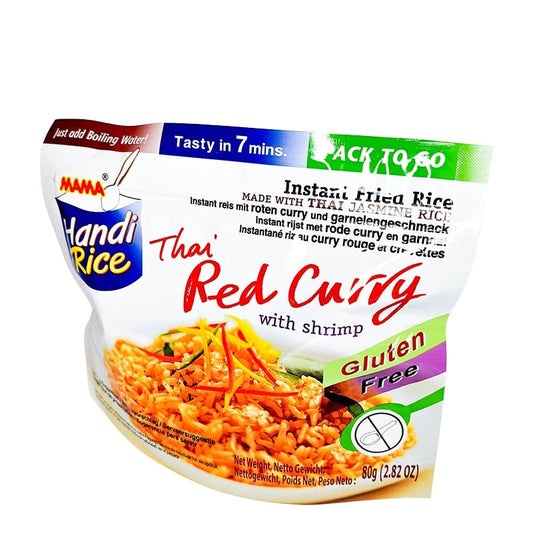 Gebratener Instant-Reis, rotes Thai-Curry mit Garnelen
