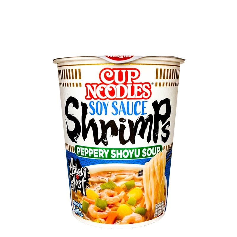 Nissin Nudel-Tasse Sojasoße mit Garnelen & Schwarzem Pfeffer