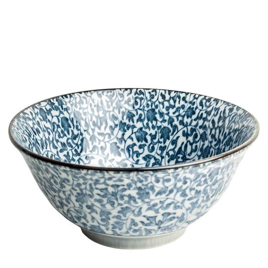 Japanische Reisschale Blaue Pflanzen 15cm