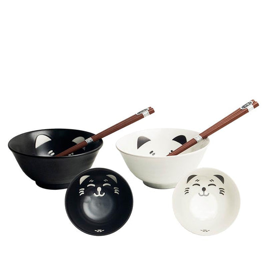 Schüssel Set mit Stäbchen Schwarz & Weiß Katze 15cm