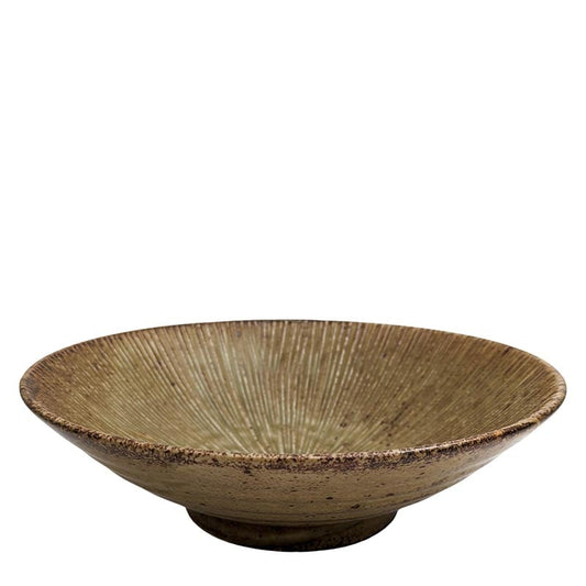 Große japanische Schale im rustikalen Stil gelbbraun 24,5 cm