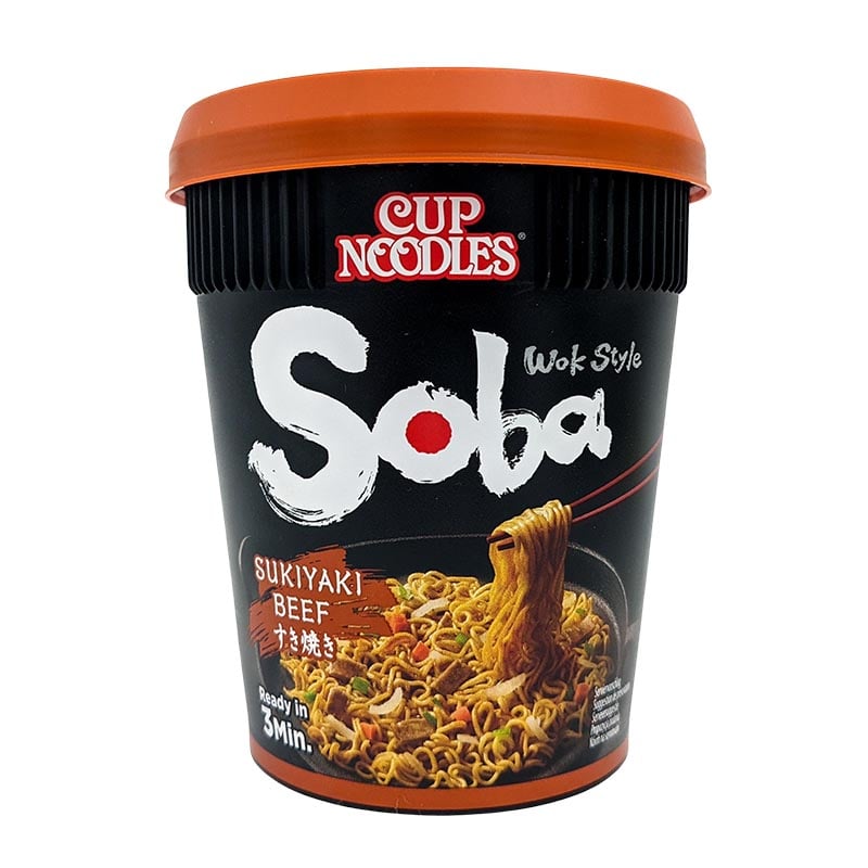 Nissin Soba Nudelt-Tasse Wok-Stil Sukiyaki Rindfleisch
