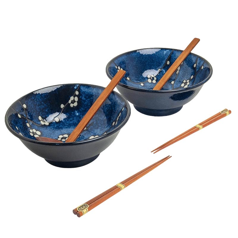 Ramen-Set Essstäbchen & Löffel Hana Blau